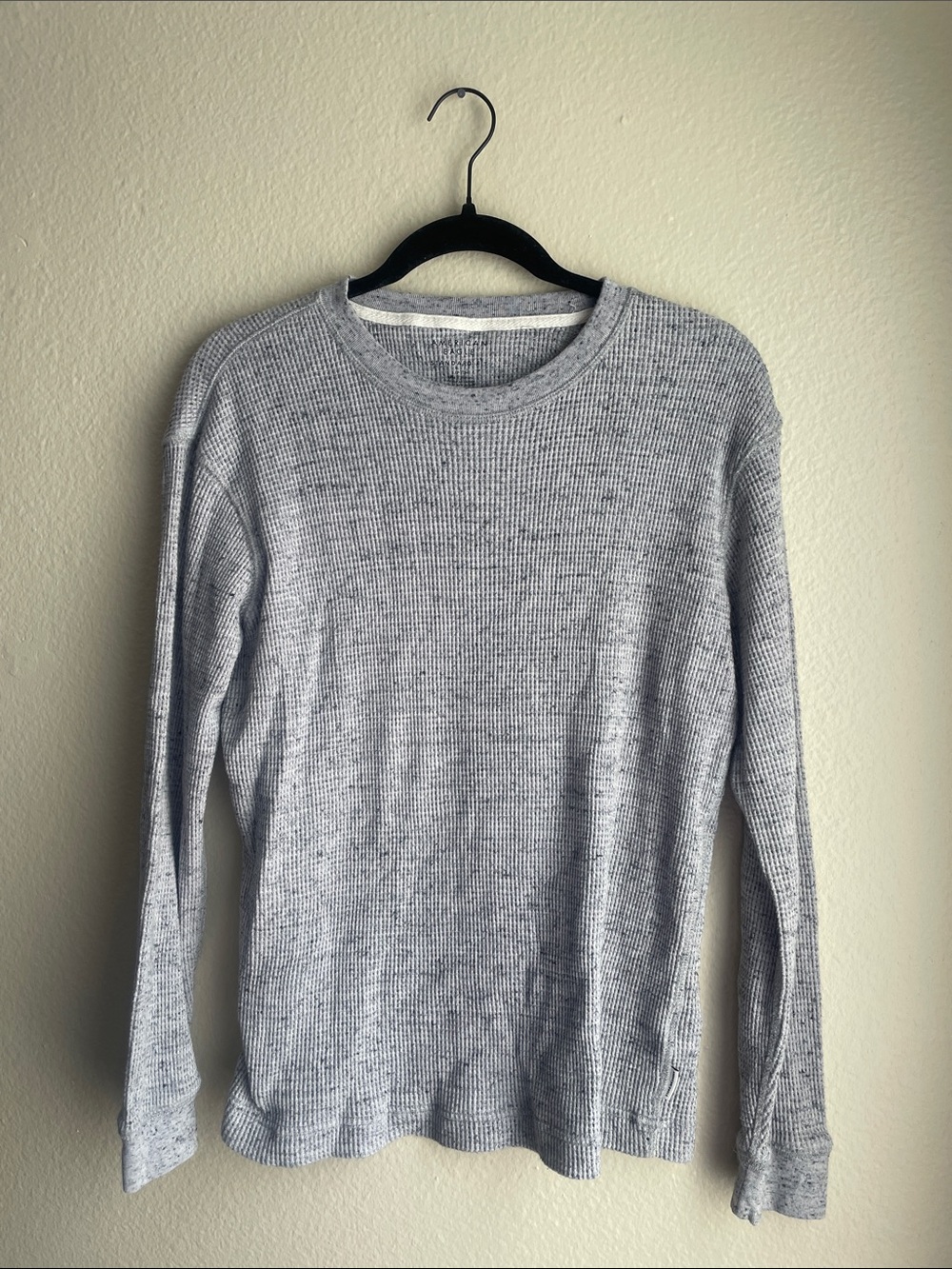 American Eagle Outfitters Light Gray Waffle-Knit Crewneck Sweater